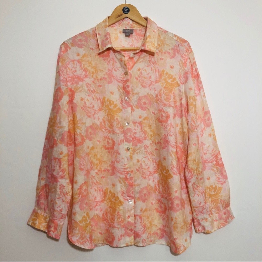 J.JILL‎ 100% COTTON FLORAL BUTTON DOWN SHIRT SIZE LARGE